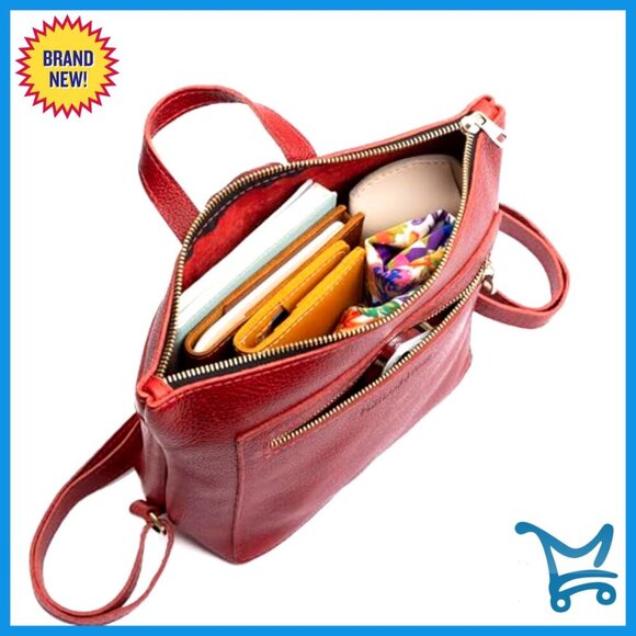 Small Leather Tote Backpack with Zipper Closure & Adjustable Straps main image 7